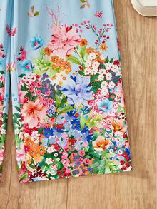 Mono informal con estampado floral y nudo para niña para uso diario - Celeste - Ver 5