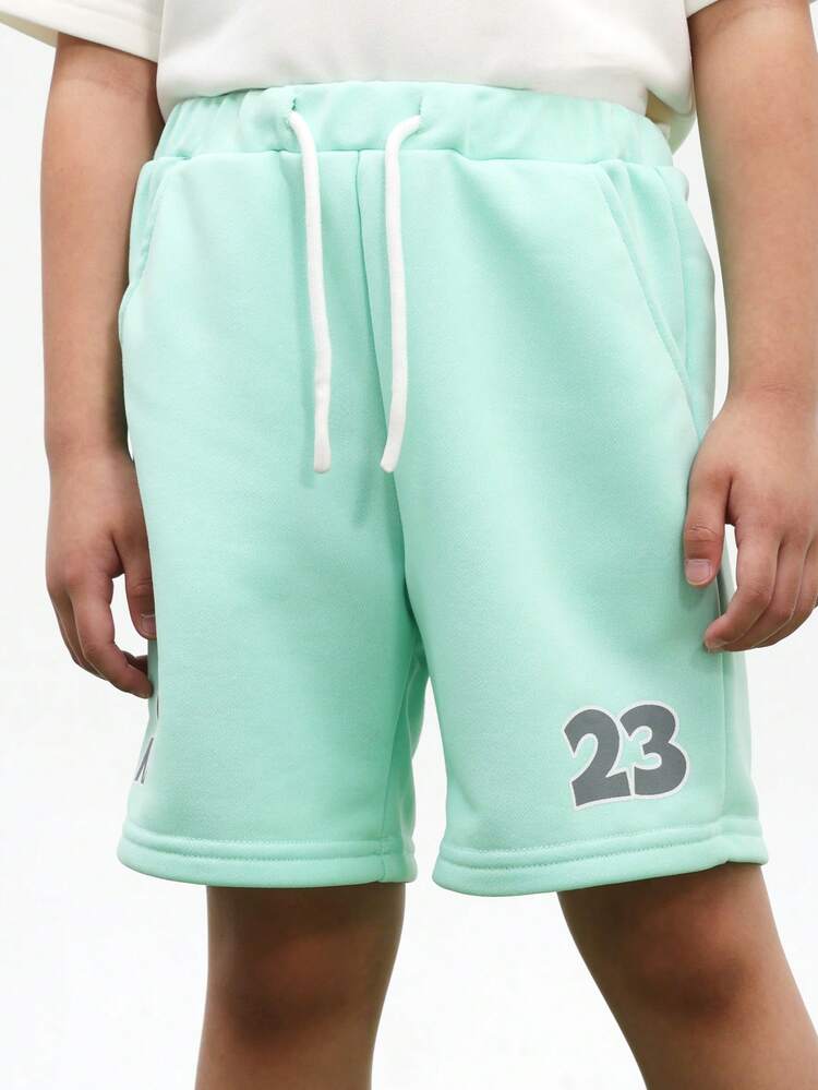 Oversized Boys Summer Goal Club Graphic T-Shirt And Shorts Co-Ord Set With Character Print Crew Neck Short Sleeve Mint Green Casual Outfit , World Cup