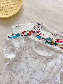Conjunto de 6 peças para meninos pequenos, novo modelo de verão: camiseta de manga curta com gola redonda e estampa de dinossauro. Casual, versátil, fofo e multicolorido. - Multicolorido - Ver 6