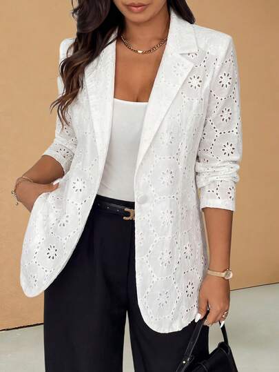 EMERY ROSE Plus Size Women Embroidered Casual Blazer Jacket, Versatile For Daily Wear
