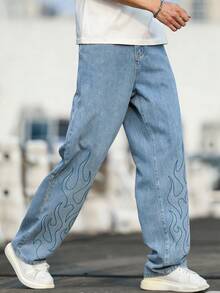 Manfinity EMRG Men's American Loose Fit Printed Flame Jeans - Blue - View 5