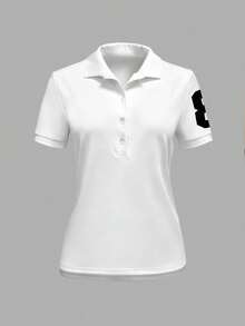 INAWLY Women's Fashion Color Block Button Front Short Sleeve T-Shirt Jersey - White - View 4