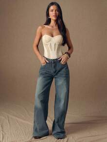 SHEIN BAE Bộ đồ liền thân màu đen gợi cảm, xuyên thấu, phối lưới, bất đối xứng, không dây đeo vai, thích hợp cho mùa thu/đông, Giáng sinh, Halloween, Ngày của người chết. - Màu be - Xem 3