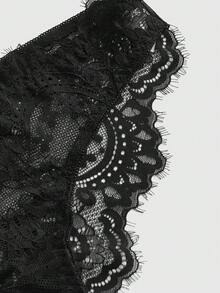 ROMWE 1 chiếc quần lót dây kiểu Gothic viền ren dành cho nữ - màu đen - Xem 3