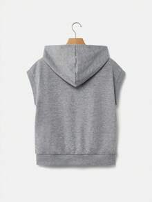 SHEIN EZwear Hanorac cu glugă cu buzunar de cangur, toamnă/iarnă, cu glugă, fără mâneci, hanorac cu glugă pentru femei, hanorac gri, haine pentru femei, hanorace cu glugă pentru femei, îmbrăcăminte cu glugă pentru femei, hanorac de vară - Gri - Vizualizare 2