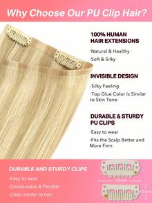 Seamless Clip Ins 100% Rambut Manusia Asli 7PCS Ekstensi Rambut Manusia Tanpa Sambungan PU dengan Klip Lurus 14-22 Inci Warna Pirang Terang dengan Sorotan Pirang Keemasan Ekstensi Rambut Remy dengan Klip - Nomor 16/613 - View 6