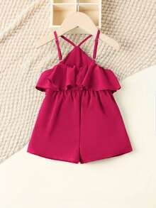 SHEIN Baby Girl Casual Comfortable Ruffle Strap Romper - Hot Pink - View 2