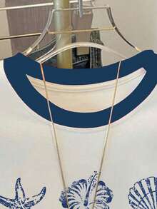 少女星形印花宽松休闲撞色条纹圆领T恤上衣，适合夏季、日常穿着、返校季、姐妹装、度假等场合。 - 彩色 - 查看 3