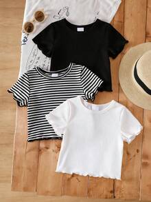 SHEIN 男女宝宝复古可爱三件套，适合0-3岁婴幼儿，柔软弹力休闲套装，适合日常穿着、居家、度假等场合。 - 黑色 - 查看 5