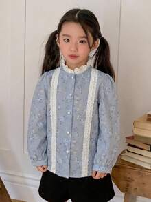 DAZY Girls Long Sleeve Shirt, Young Girl Fall Clothes - Blue - View 4