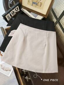 Franclia 女士常规梭织纹理面料半身裙，前中褶皱拼接，系带腰身 - 杏色 - 查看 2