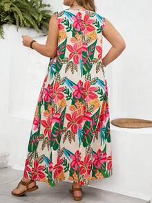 SHEIN CURVE+ 尺码 US22 大码女式无袖印花连衣裙，适合音乐节、海滨度假、波西米亚风等各种场合，夏季、假日、秋冬皆宜，尺码齐全。 - 彩色 - 查看 3