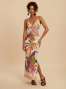 Travachic Women's Palm Tree Print Side Slit Hem Casual Slip Dress,Summer Dress,Vacation Dress - Multicolor - View 6