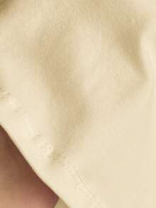 Tseoso 95%棉杏色休闲简约图案圆领修身袖女式T恤 - 杏色 - 查看 5