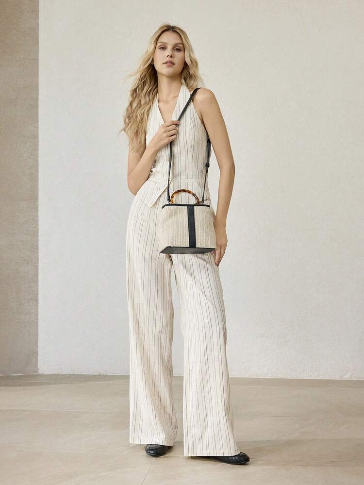 WOMEN'S CASUAL RATTAN HANDBAG BUCKET BAG, SUITABLE FOR VACATION AND TRAVEL