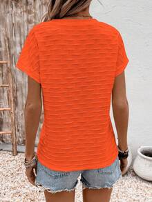 EMERY ROSE Camiseta casual versátil de punto jacquard, nueva llegada de primavera/verano para mujer - Naranja - Ver 2