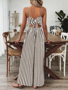 Breezaya Mono informal de mujer con estampado floral, de corte holgado, con tirantes finos y espalda abierta, para primavera/verano - Marrón - Ver 2