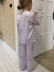 DAZY Young Girl Floral Print Lace Patchwork Top And Pants Loungewear Set - Purple - View 2