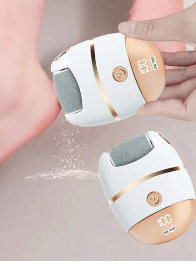 Teckwe 1pc Rechargeable Digital Display Electric Foot Polisher, Replaceable Polishing Head For Callus Removal, USB Charging, Portable And Easy To Use, Rechargeable Callus Remover, Battery Capacity: 500mAh Type-C Data Cable Not Included