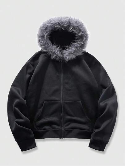 ROMWE MEN Spring Casual Men'S Casual Everyday Zip-Up Fleece Trim Hoodie Sweatshirt, Autumn/Winter