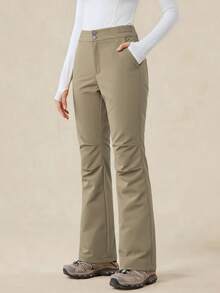 OutZeal Pantalones para mujer para exteriores de unicolor, resistentes al agua, con estiramiento, de pierna acampanada y con bolsillos, para camping y senderismo, para primavera y verano - Caqui - Ver 7