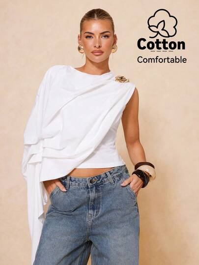 Lumalex Asymmetrisk semesterblus med lång knut och rynkad sjal, vår/sommar