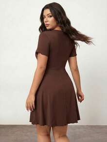 Enliva Plus Size Women Valentine's Day Red V-Neck Front Tie Dress Milkmaid Dress, For Body Shape, For Summer - Brown - View 2