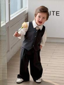 Dazy Kids Bộ 2 món áo ba lỗ kẻ sọc và quần ống rộng cho bé trai. - Xám - Xem 4