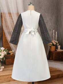 女童黑色长袖箔印二合一流苏连衣裙 - 彩色 - 查看 2