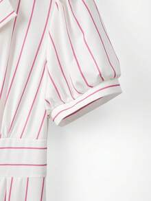 GlowEve 女士条纹翻领A字连衣裙，优雅迷人，适合度假、通勤、音乐节、约会、法国里维埃拉、海滩、街头风格等各种场合，百搭实用，春夏新款浅粉色条纹中长连衣裙 - 彩色 - 查看 4