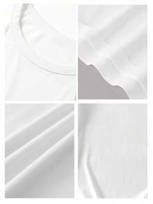 SHEIN LUNE 休闲简约圆领短款T恤，95%纯棉，适合夏季穿着 - 白色 - 查看 9
