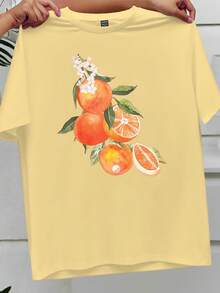 INAWLY Camiseta de manga corta con cuello redondo, estampado de frutas, de uso casual y versátil para uso diario - Amarillo - Ver 3