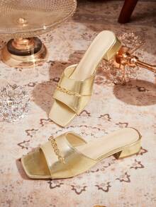 CUCCOO TILAWA 方头方扣轻便时尚外套百搭优雅气质金色拖鞋 - 金色 - 查看 1