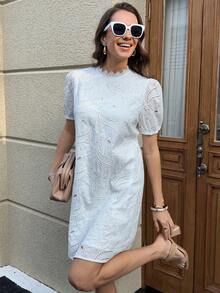SHEIN Clasi 女士春夏刺绣短裙，优雅适合度假、外出和派对 - 白色 - 查看 6