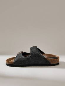 Solecia Sandalias planas casuales con hebilla ajustable para mujer - Caqui - Ver 4