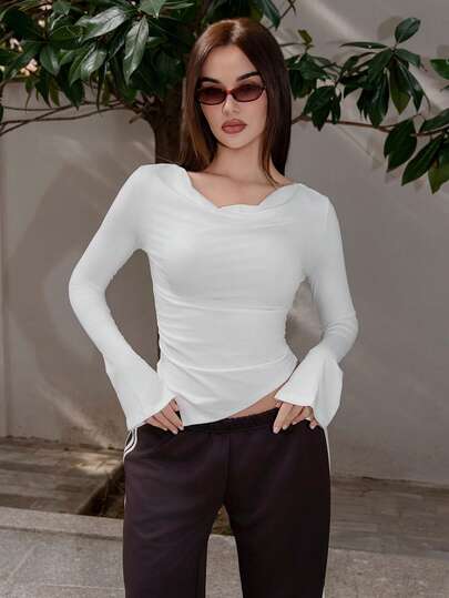 Bris Aura 不对称下摆 不对称领口 针织 T 恤