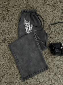 Women's Casual Low-Waist Straight Sweatpants, Suitable For Summer, Washed Effect - Black - View 8