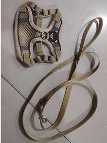 A Fashionable Printed Dog Harness And Leash Set, Featuring Breathable Mesh Fabric And Reflective Details. Designed To Prevent Dogs From Escaping, It Offers A Comfortable Fit For Small To Medium-Sized Dogs (Such As French Bulldogs). Durable And Long-Lasting, It's The Perfect Gear For Outdoor Adventures And An Essential Pet Accessory For Stylish Dog Walking. - Beige - View 5