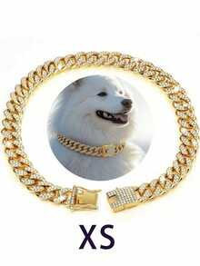 1PC Cuban Chain Inlaid With Artificial Diamonds, Full Diamond Fashionable Pet Necklace, Sparkling Pet Necklace, 13mm Wide Dog Necklace, Dog Necklace,Cool Dog Collar, Puppy Chain,Pet Decoration Chain Accessories, Small Medium Large Dogs And Cats, Suitable For Daily Wear And Party, Great Birthday Gift For Pets - Gold - View 10