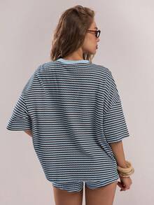 SHEIN BAE Women's Striped Casual Versatile Daily Wear Shorts - Blue - View 2