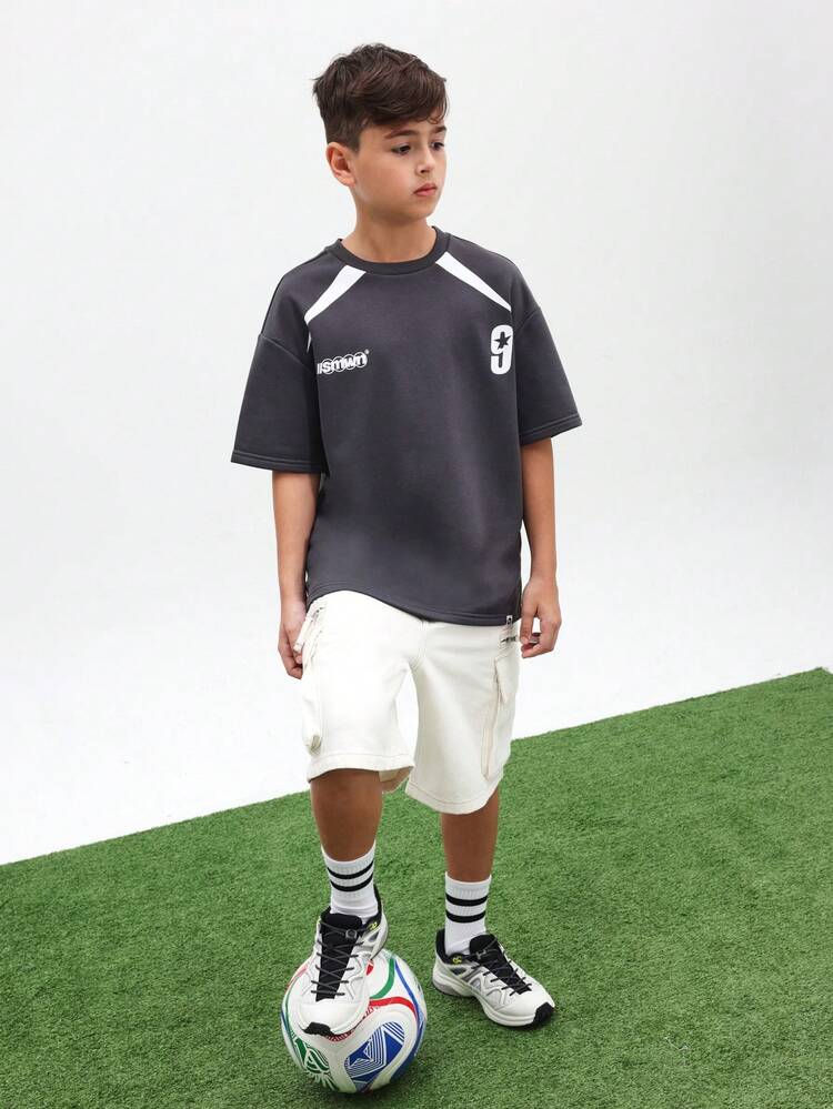 Chłopięca luźna koszulka z nadrukiem z nazwami miast i napisem Madryt, Paryż, Londyn, Rio, krótki rękaw, okrągły dekolt, letnia, swobodna odzież uliczna, Puchar Świata