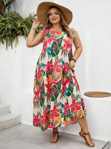 SHEIN CURVE+ 尺码 US22 大码女式无袖印花连衣裙，适合音乐节、海滨度假、波西米亚风等各种场合，夏季、假日、秋冬皆宜，尺码齐全。 - 彩色 - 查看 8