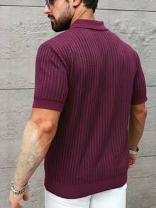 Manfinity Homme 男士纯色 Polo 领休闲短袖针织上衣 - 酒紅色 - 查看 2