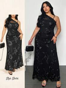 Firerie 大码女式优雅简约时尚基础款连衣裙，适合办公室、通勤、网红、音乐节、海滩度假等场合，采用轻薄质感面料，无袖，不规则领口，褶皱设计，修身显瘦，及地长款 - 黑色 - 查看 7