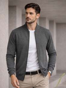 Men's Grey Bomber Sweater With Front Closure | Moderno - Grey - View 3