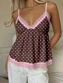 CovetEZ Women's Casual Chest Ruched Babydoll Lace Patchwork Bodycon Tank Top, Suitable For Daily Wear Cute Top Tops Cute Pretty Top Vintage Italian Camis Sexy Tops For Ladies,Summer Top - Multicolor - View 4