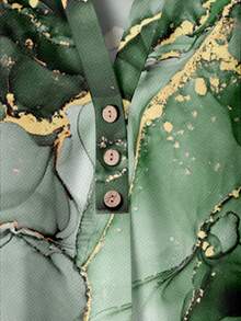 Rusticease Casual Minimalist Elegant Romantic Retro Green Marble Texture Tie Dye Print Pattern, Beach Outfit, Vacation Outfit, Women Summer Outfit, Shirt And Pants 2-Piece Set - Khaki - View 4