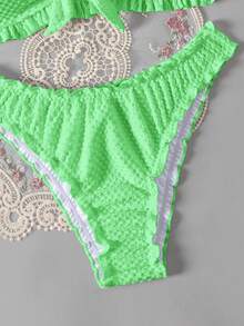 Swim Basics 女士纯色扭结褶皱休闲比基尼和三角泳裤套装 - 薄荷綠 - 查看 4