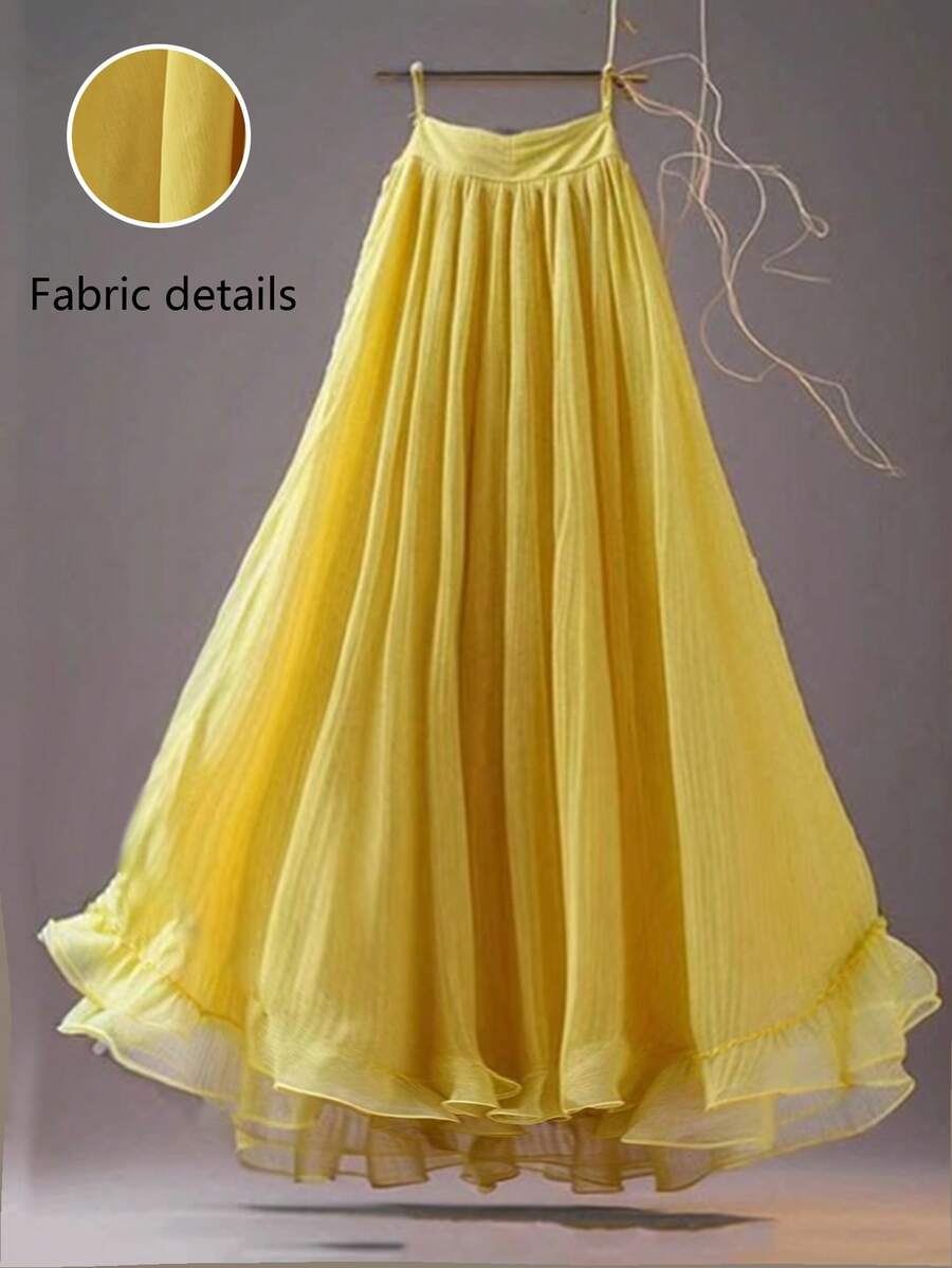 GlowEve Women's Yellow Vacation Double-Layer Tulle Skirt - Yellow - View 1