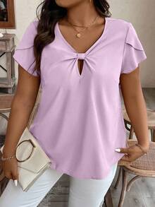 Breezaya Camisa de manga corta de unicolor informal de talla grande - Púrpura malva - Ver 4